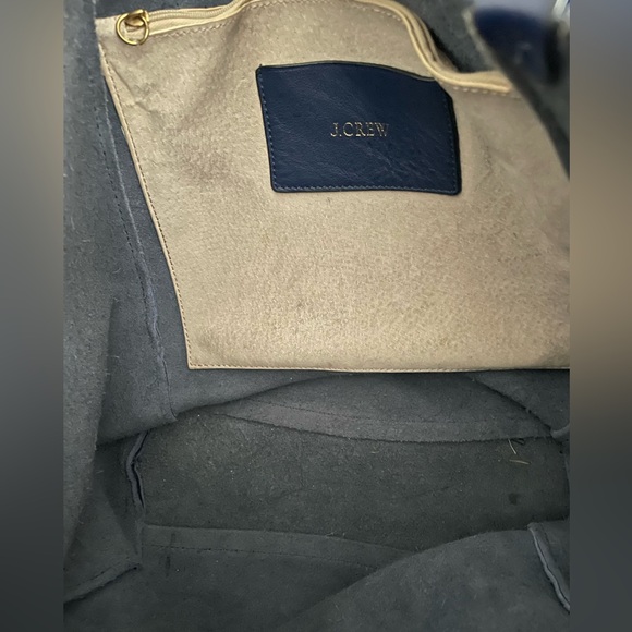 J. Crew Pebbled Leather Tote, Navy Blue - Picture 7 of 11